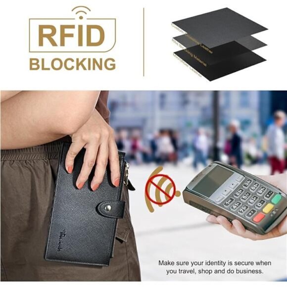 Women's Wallet RFID Blocking Bi fold Multi Card Wallet Zipper Pocket BLACK NEW - Picture 3 of 6